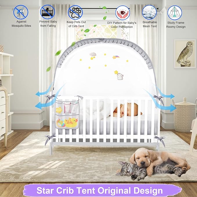 Crib Tent to Keep Baby from Climbing Out, Woderful Breathable Pop-up Mosquito Net Protable Safety Crib Net for Baby Travel