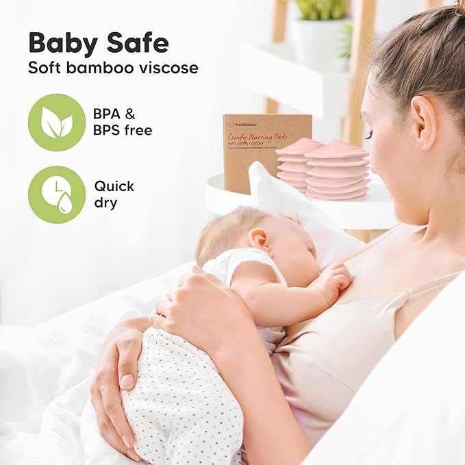 Organic Nursing Pads - 14 Washable Breast Pads for Breastfeeding, Wash Bag, Viscose Derived from Bamboo Reusable Nipple Covers for Breastfeeding Essentials, Soft & Absorbent(Pink Sand, L 5")