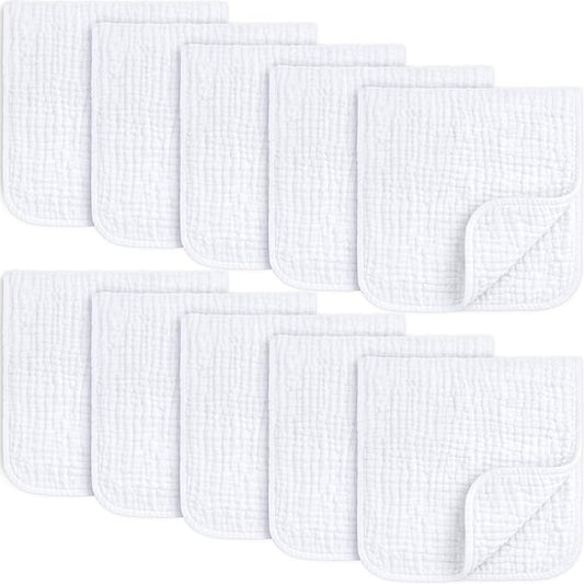 KeaBabies Organic Muslin Burp Cloths Baby Boy, Girl – 10-Pack 100% Cotton Muslin Burping Cloths for Babies, Newborn, 21x10 Large & Absorbent Spit Up Rags, Baby Washcloth, Infant Towels (Soft White)
