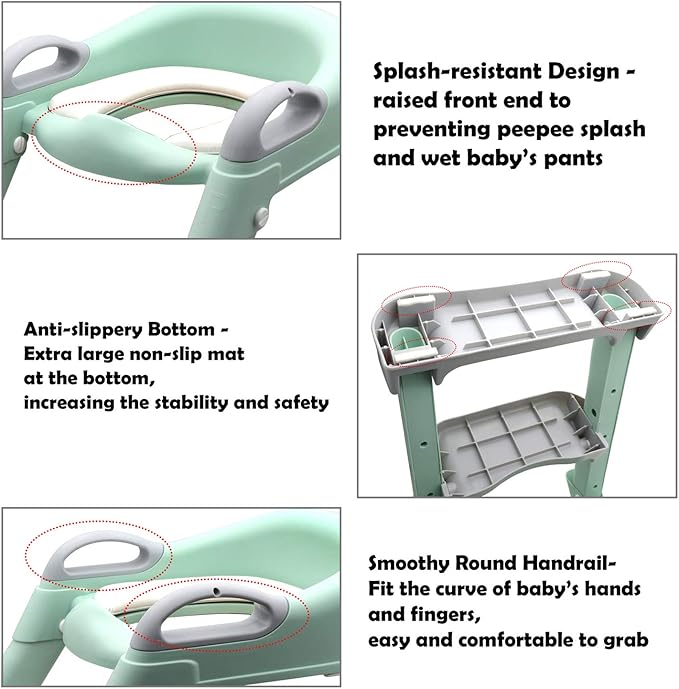 XKMT- Green Toddler Potty Training Seat Ladder Step Toilet Girl Chair Infant Kids Bathroom Trainer [P/N: ET-BABY002-GREEN]
