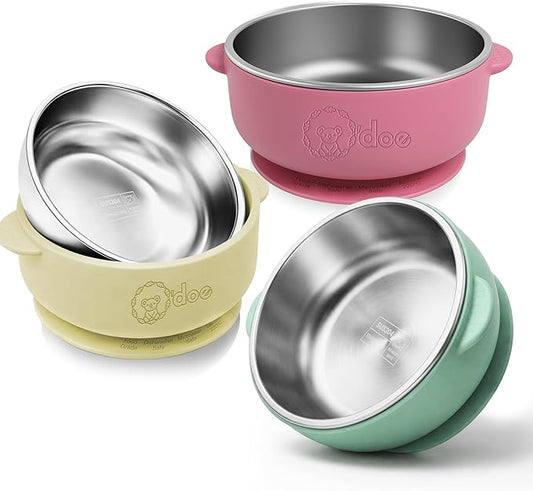o'doe Suction Bowls for Baby - Non-Toxic Stainless Steel Baby Bowls 5" with Non-Slip Removable Silicone Shell - BPA-Free Toddler Bowls for Babies Self Feeding