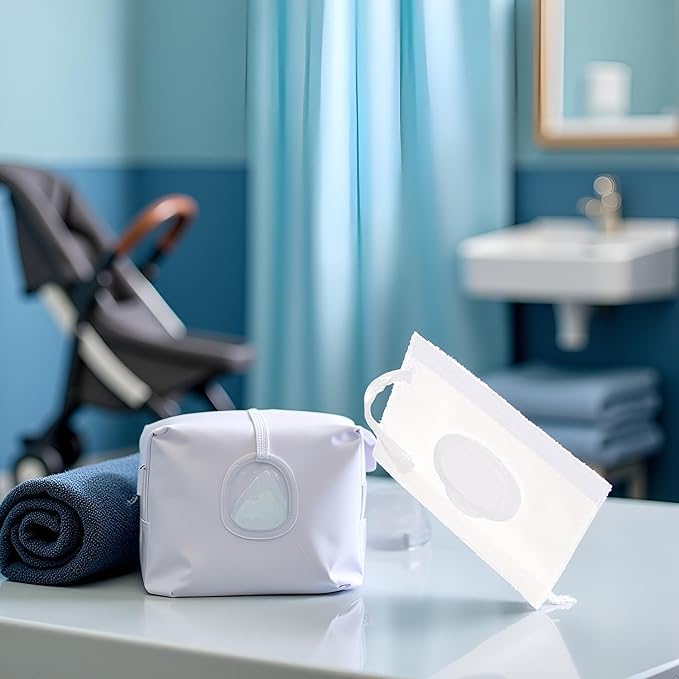 White Baby Wipe Case Travel Holder Keeps Wipes Moist Set of Wet Wipes Holders Cases Diaper Wipe Holders Portable Travel On The Go Refillable Dispenser Container