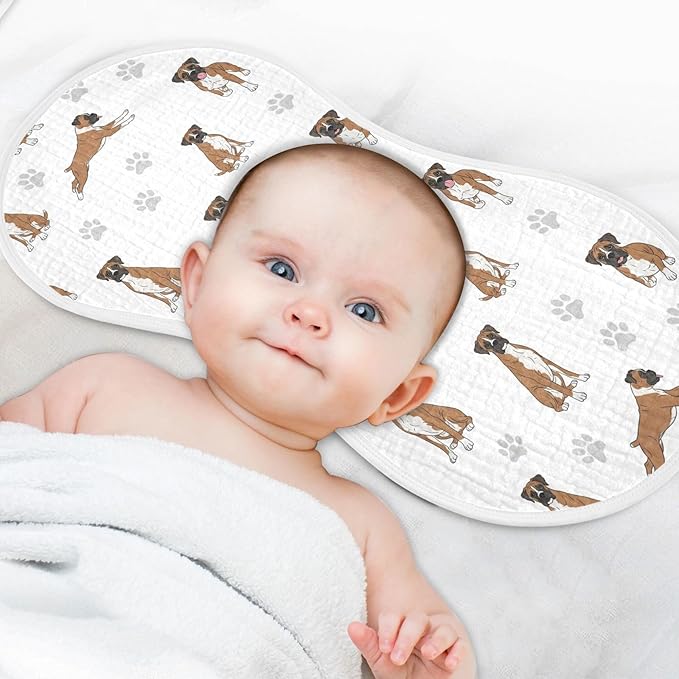 2 Pack Muslin Burp Cloths Boxer Dogs White Cotton Baby Burp Cloths Ultra Absorbent and Soft Burping Cloth for Baby Boys Girls 22x11 Inch