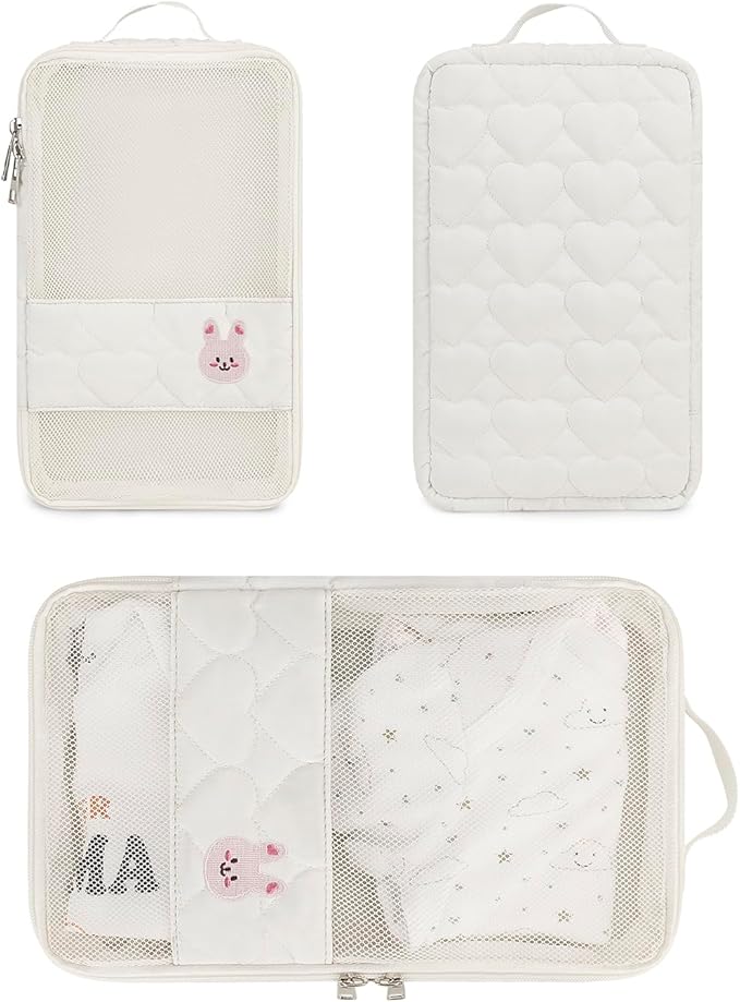 Baby Diaper Bag Organizer Pouches - 2 Pack Waterproof Pod Hanging Diaper Bag Cute Rabbit Bear Mesh Bag Reusable, Washable or Baby Cloth Diapers (Rabbit)