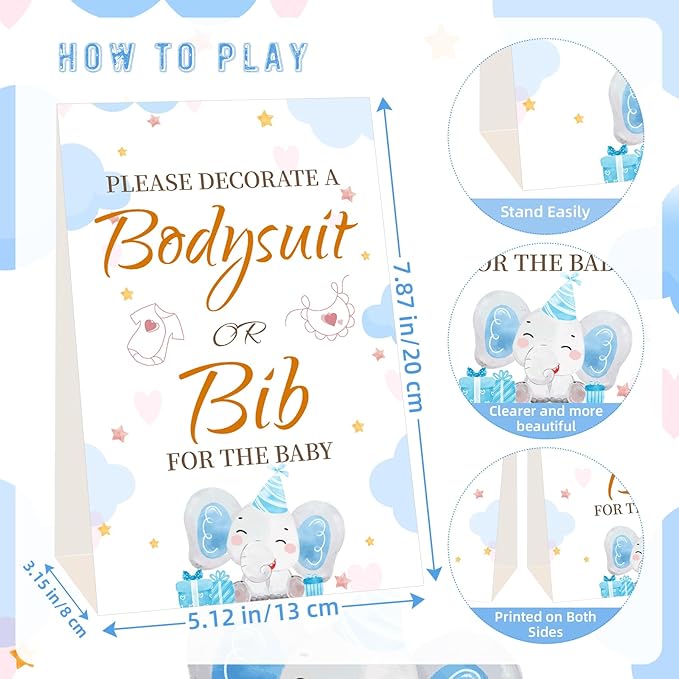 Bibs Bodysuits Baby Shower Game Sign Set Newborn Onesies Feeder Gift Fabric Marker Stencils Kit