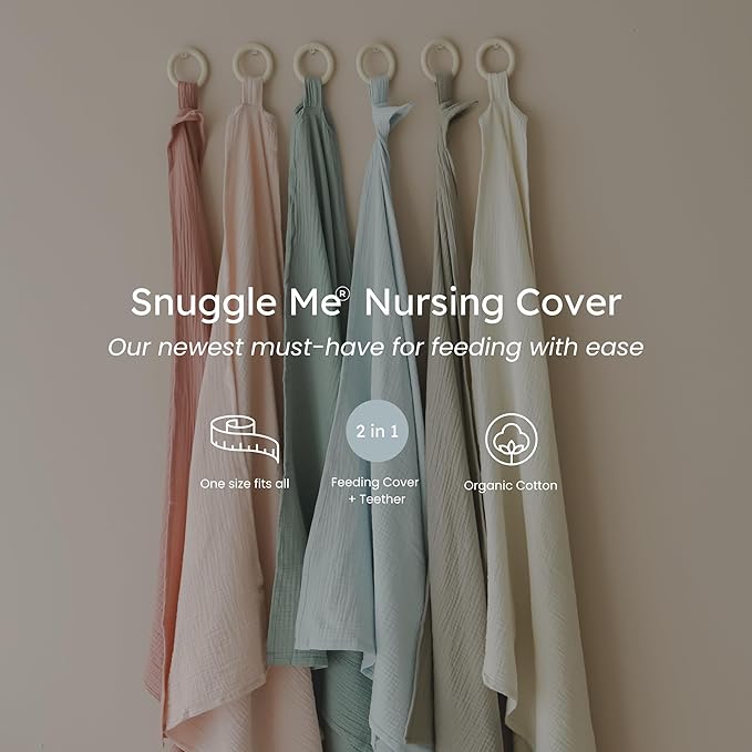 Snuggle Me® Nursing Cover - 100% Organic Cotton Muslin Nursing Cover Up for Baby Breastfeeding with BPA-free Silicone Teether Ring, Ultra-soft, Breathable & Lightweight Adjustable Mother Nursing Apron