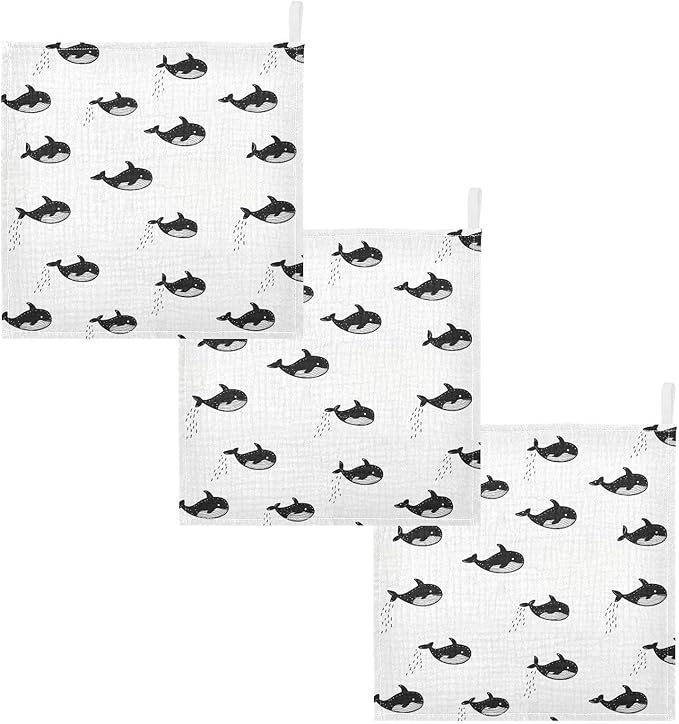 vvfelixl Little Cute Orca Baby Burp Cloths Baby Muslin Washcloths for Boys Girls Cotton Babys Face Towel for Newborn Infants Soft and Absorbent 11.8 X 11.8 in, 5 Pack
