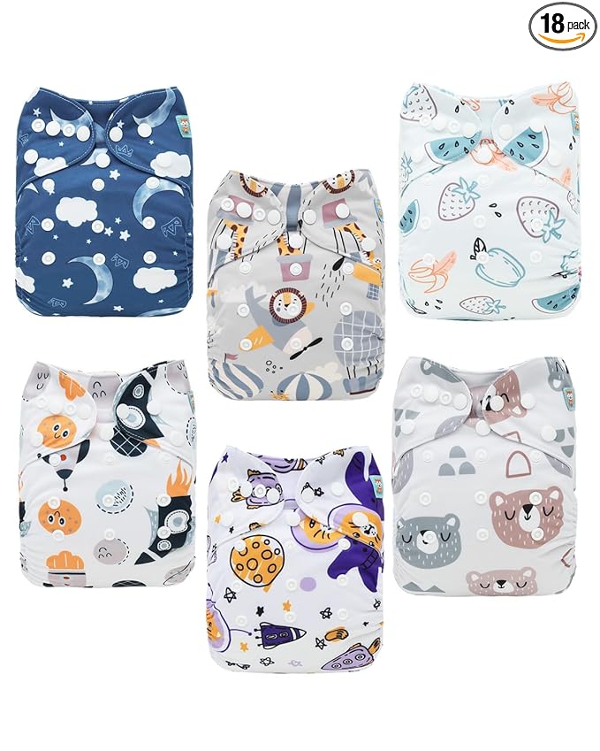 ALVABABY Baby Cloth Diapers 6 Pack with 12 Inserts Cloth Diaper Covers Adjustable Washable Reusable for Baby Girls and Boys 6DM118A