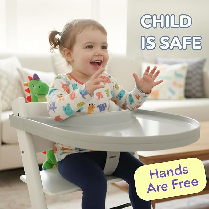 High Chair Tray for Stokke Tripp Trapp - Gray - No Baby Set Needed. Suction Surface. Snap-on. BPA Free.