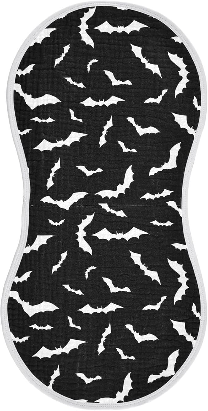 Halloween Bats Muslin Burp Cloths for Baby Boys and Girls - 1-Pack Ultra Absorbent Muslin Washcloths, Newborn Towel, Milk Spit Up Rags, Burp Cloth Bib for Unisex, 22 x 11 Inch