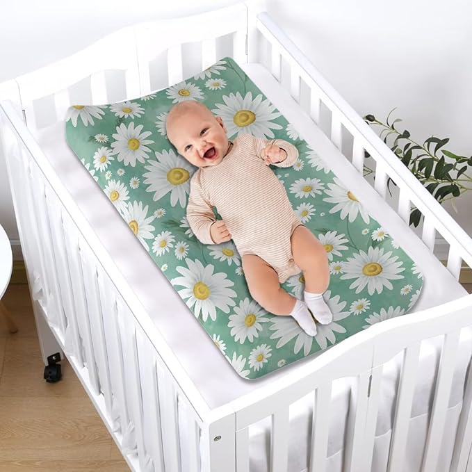 Daisy Flower Changing Pad Cover Waterproof Cozy Table Sheets Stain Resistant Stretchy Breathable Nursery Pad Change Cover