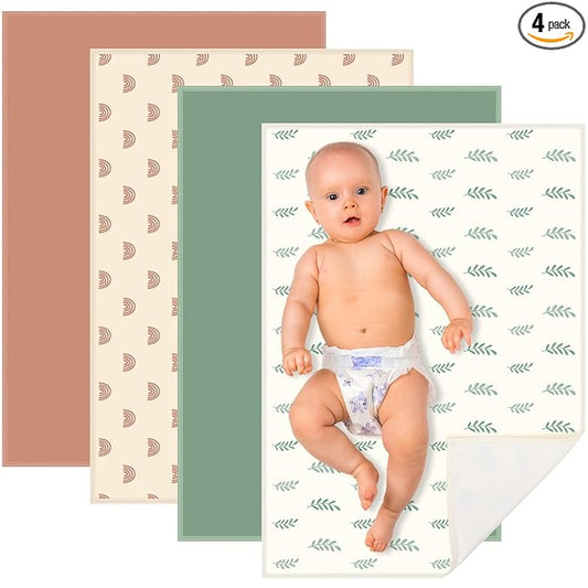 Geelin 4 Pcs 20" x 28" Leather Baby Changing Pad Wipeable Changing Pad Portable Waterproof Diaper Mat for Travel Home Toddler Infant Baby Shower Travel Gift, 4 Styles