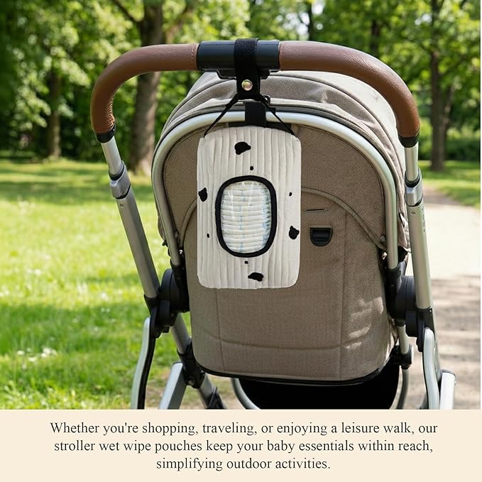 Embroidered Bear Baby Wipes Dispenser, Portable On-the-Go Wet Wipes Pouch for Diaper Bag, No-Spill Travel Wipe Holder with Strap, Cute & Washable Diaper Accessories for Baby Shower Registry