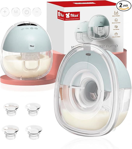 NCVI Breast Pump Hands Free, Wearable Electric Breast Pump with Strong Suction, 180min Battery Life with 4 Modes & 9 Levels, 19/21/24mm Flange Anti-Leakage Portable Breastfeeding Pump for Moms （Green）