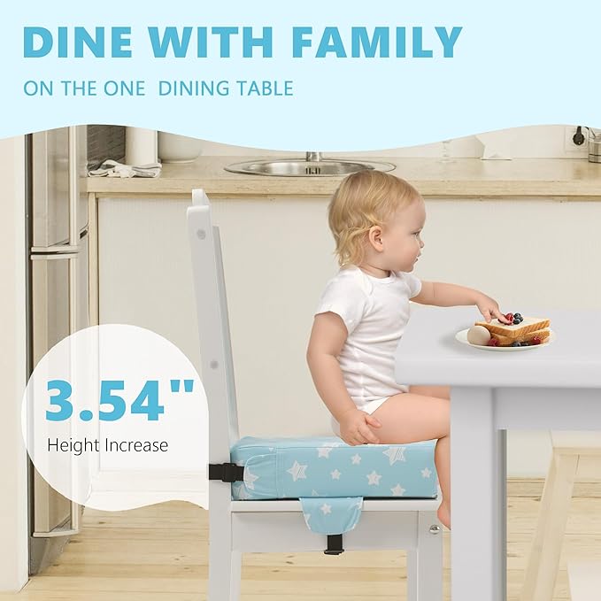 Booster Seat for Kitchen Chair, Toddler Booster Seats for Dining Table with Adjustable Straps Portable for Travel Camping Eating, Booster Cushion for Table for Baby Child Infant Kid Boy Girl