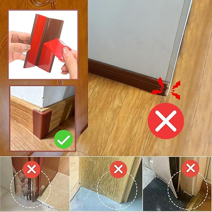 Self Adhesive Baseboard Corner Blocks, Thickened Rubber Corners Protectors Guards Trim for Wall,Furniture, Edge(Brown, 4PCS)