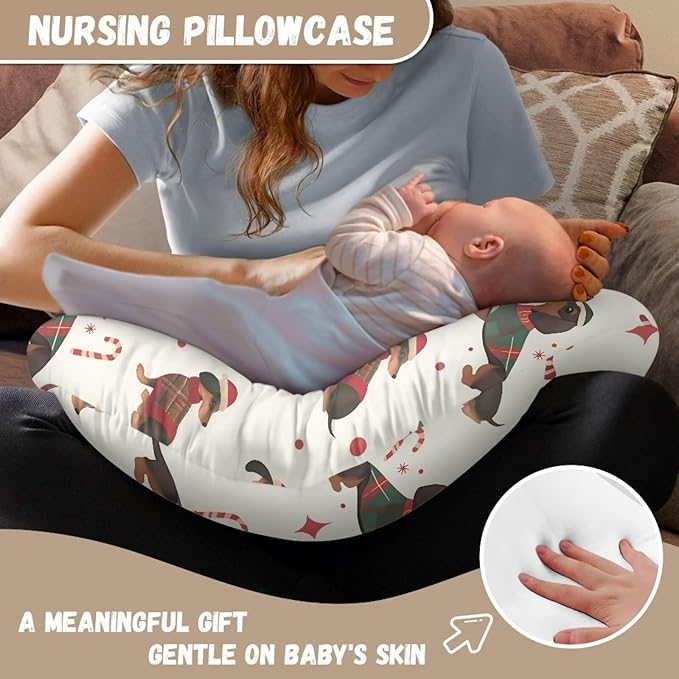 Christmas Dog Tree and Cane Nursing Pillowcase Baby Breastfeeding Slipcover Infant Newborn Nursery Bottle Pillowcase Breathable and Washable Xmas Decor