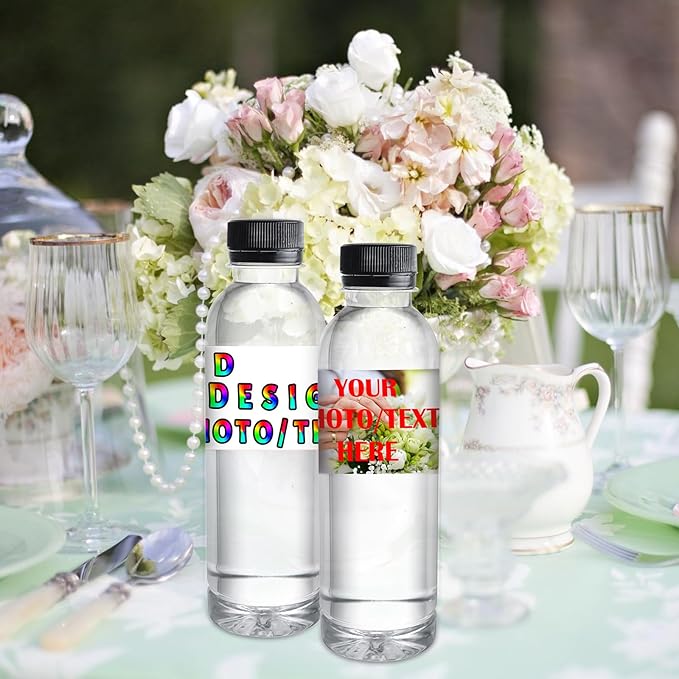 50 Pcs Personalized Water Bottle Labels With Business Logo - Custom Waterproof Printable Photo Wrappers Stickers for Tradeshow Giveaways