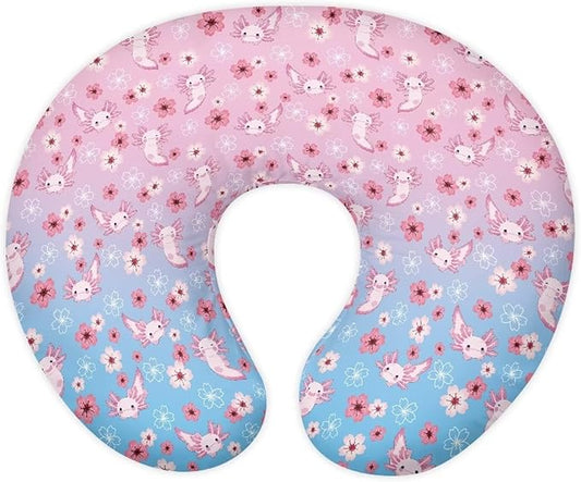 Pink Axolotl Feeding Pillow Cover Breastfeeding Pillow Covers for Breastfeeding Mom Soft Nursing Pillow Case Skin-Friendly U-Shaped Hidden Zipper Design
