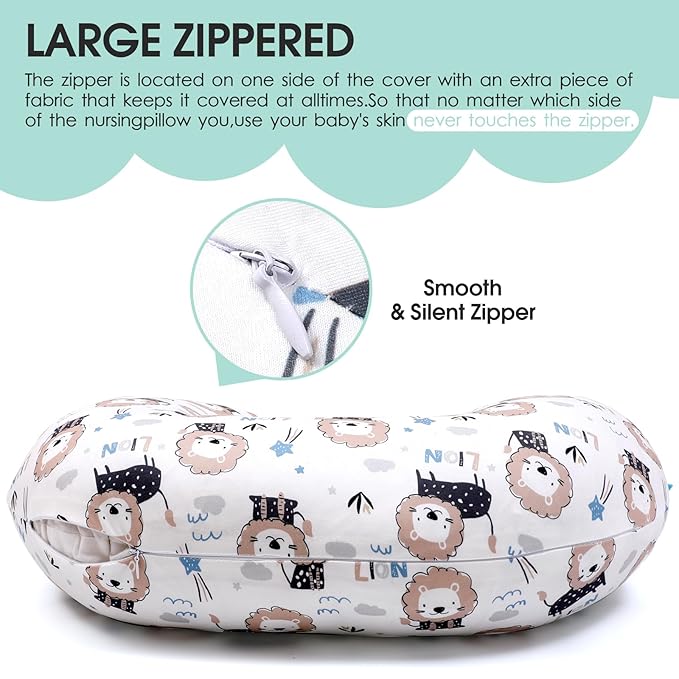 BROLEX Baby Nursing Pillow Covers: 2-Pack Soft Slipcovers for Breastfeeding Pillows - Comfortable Fabric, Fits Standard Nursing Pillows for Boys & Girls - Dinosaur Lion