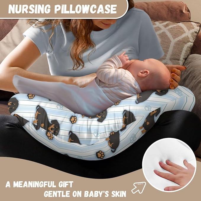 Jeiento Blue StripesNursing Pillow Case Cartoon Dachshund Dog Nursing Pillow Covers for Breastfeeding Elastic U-Shaped Feeding Pillow Covers Premium Quick-Dry Fabric Cover Slipcover,for Women Newborn