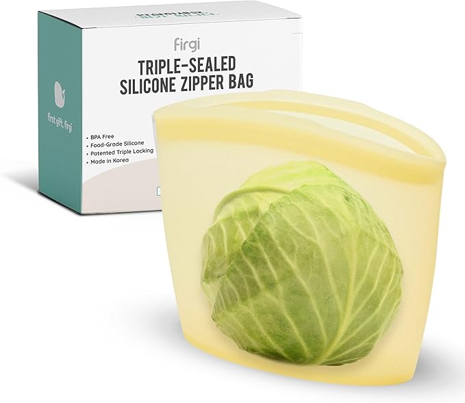 Reusable Silicone Family Size Bag, 10 Cups, XL Food Storage Container, Made in Korea BPA-Free Platinum Silicone, Freezer Bag, Microwave Safe, Sous Vide, Bulk Veggies, 85oz, Yellow