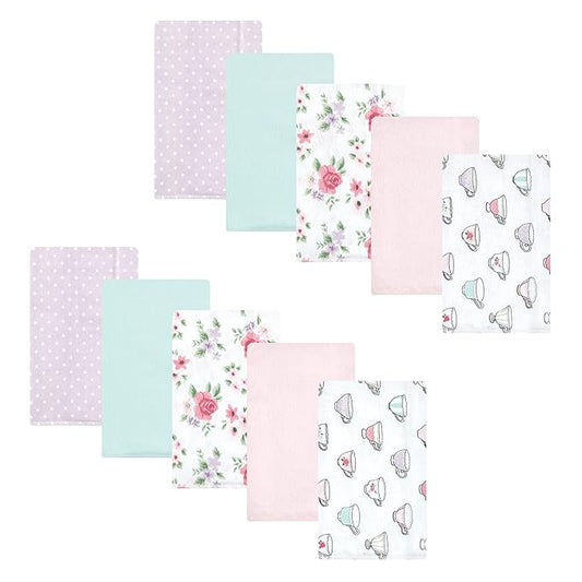 Hudson Baby Unisex Baby Cotton Flannel Burp Cloths, Tea Party, One Size