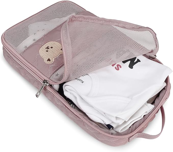 Baby Diaper Bag Organizer Pouches - 2 Pack Waterproof Pod Hanging Diaper Bag Cute Bear Mesh Bag Reusable, Washable or Baby Cloth Diapers (Pink&Blue)