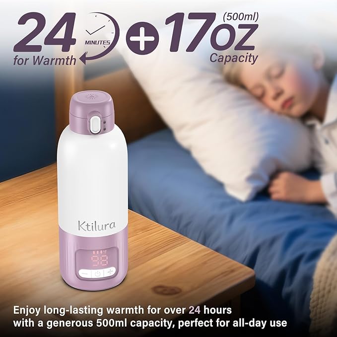 Portable Bottle Warmer for Travel,Fast Heating Milk Warmer On The Go,17 OZ Water Warmer for Breast Milk, Formula,Water,Temp Control 98°F -212°F,Baby Essentials for Outdoor Airplane Car Journey