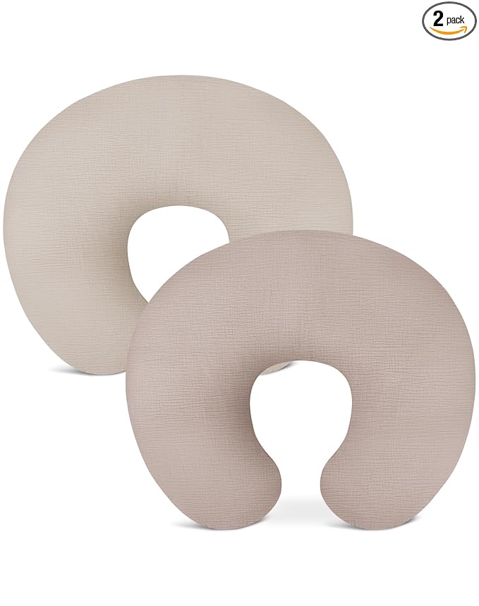 Nursing Pillow Covers 2 Pack, Muslin Nursing Cover for Breastfeeding Pillows, Comfortable for Baby Girls and Boys (Beige & Vintage Taupe)