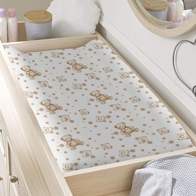 Cartoon Cute Forest Bears Pattern Baby Changing Pad Cover, Unisex Bear Nursery Diaper Changing Table Pad Mat Sheet for Boys Girls-16x32