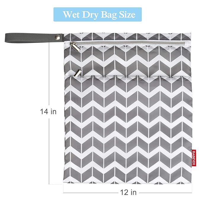 2Pcs Reusable Wet Dry Bags for Baby Cloth Diapers Waterproof Washable with Two Zipper Pockets for Dirty Gym Clothes, Travel, Beach Pool Daycare Soiled Baby Items