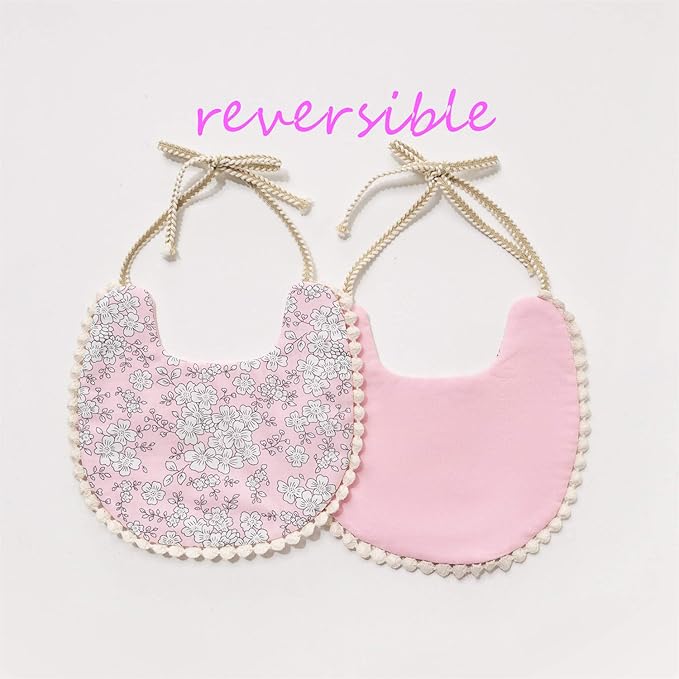 Baby Bib for Girls,Reversible Waterproof Handmade Natural Cotton Baby Drool Bib 0-12 Months 3 Pack