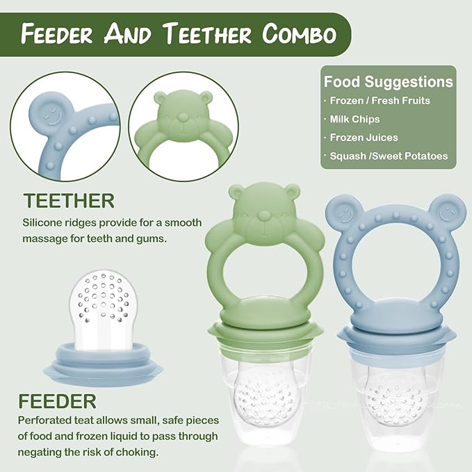 Baby Breastmilk Popsicle Molds & Babies Fruit Feeder (4 Pack), Infant Food Freezer Tray Storage Containers, Silicone Teething Pacifier Feeder and Teether for Babies,Baby Feeders（Green）
