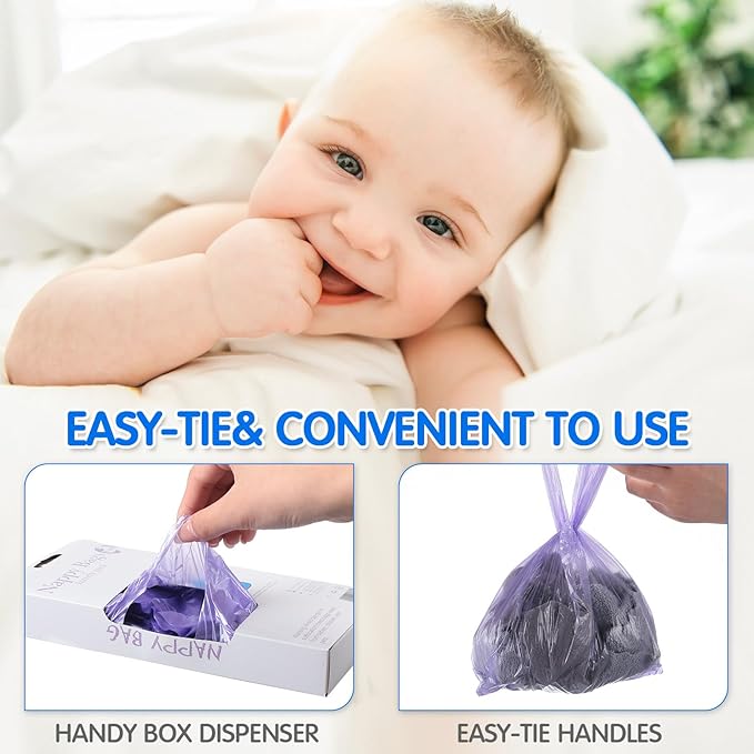 Tenceur 1800 Pcs Baby Disposable Diaper Bags Bulk, Scented Diaper Sacks with Easy Tie Handle Disposal Trash Bag Baby Poop Sacks Pet Waste Bag Refill for Travel
