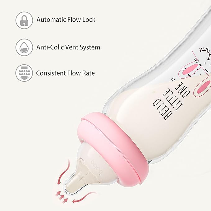YOHKOH Natural Glass Baby Bottle with Level 2 Medium Flow Nipple, Newborn Anti-Colic Baby Bottles, Wide Neck Mushroom Baby Glass Bottle (8.8ounce (Pack of 2), Red1)