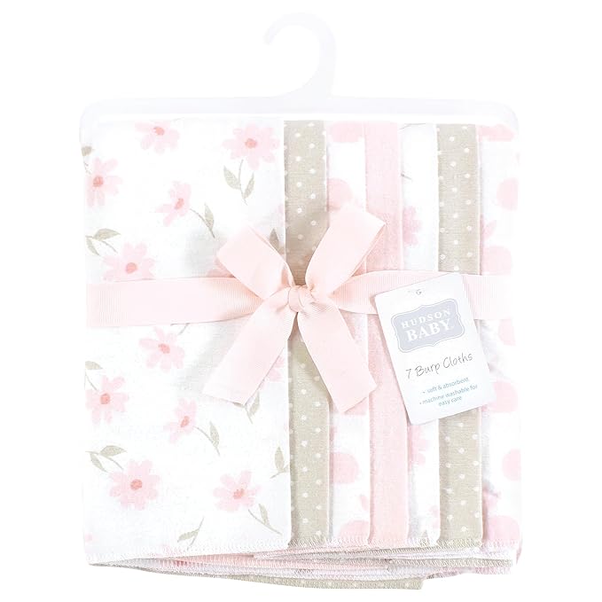 Hudson Baby Unisex Baby Flannel Burp Cloth 7pk, Pink Honey Bunny, One Size