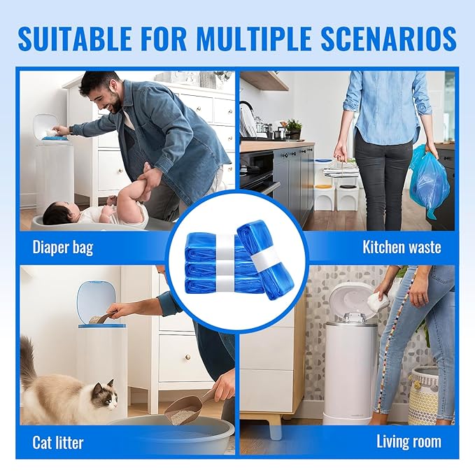 Compatible with Diaper Genie Pails Diaper Pail Refills | 8 Pack Lemon Scent Continuous Liner Rolls for Baby | Leak-Resistant Odor-Control Refill Bags with Flexible Long-Roll Design