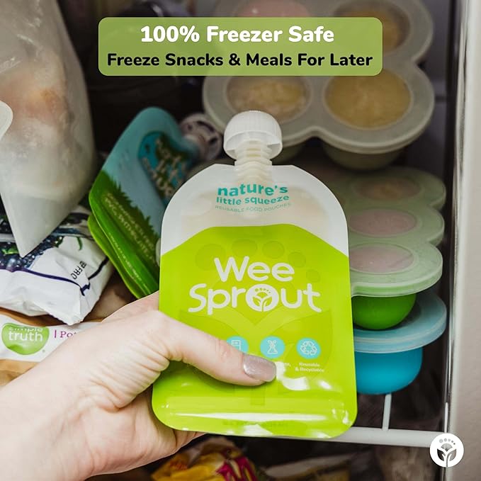 WeeSprout Double Zipper Reusable Food Pouches (Green, Variety)