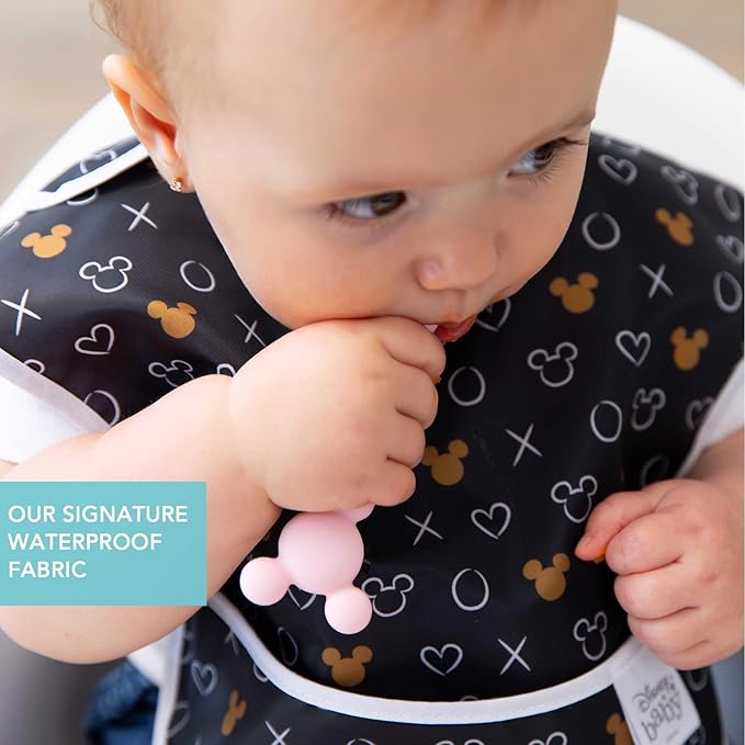 Bumkins Disney Bibs for Girl or Boy, SuperBib Baby and Toddler for 6-24 Months, Essential Must Have for Eating, Feeding, Baby Led Weaning, Mess Saving Waterproof Soft Fabric, 3-pk Minnie Mouse Icon