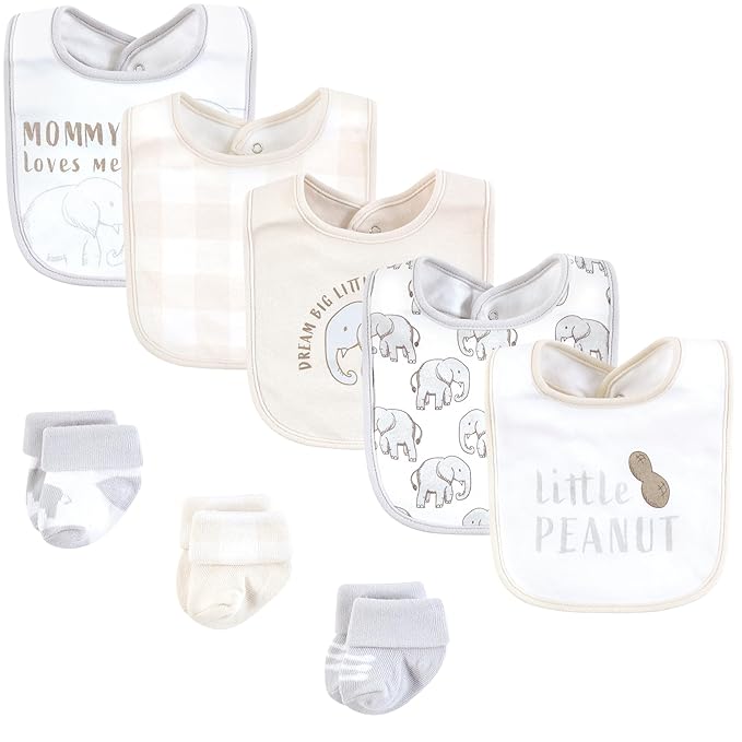 Hudson Baby Unisex Baby Cotton Bib and Sock Set, Little Peanut, One Size