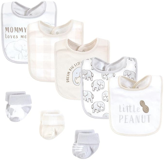 Hudson Baby Unisex Baby Cotton Bib and Sock Set, Little Peanut, One Size
