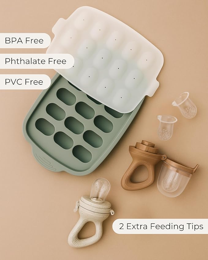 Hippypotamus Baby Food Feeder & Freezer Tray - Silicone Fruit Feeder - Pacifier Teething Toys - 2 Extra Pouches - Set of 2