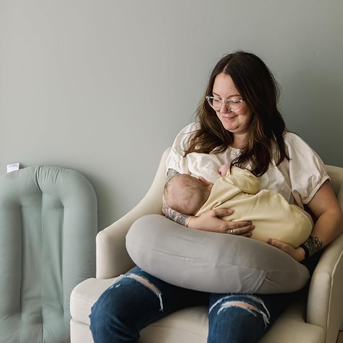 Snuggle Me Organic Feeding Support Pillow Cover, Machine Washable 100% Organic Cotton, Soft Nursing Cover for Breastfeeding, Pillow Slipcover for Baby Girls Boys Newborn - Stone