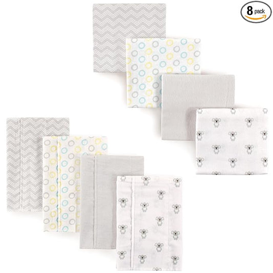 Luvable Friends Unisex Baby Cotton Flannel Burp Cloths and Receiving Blankets, 8-Piece, Koala, One Size