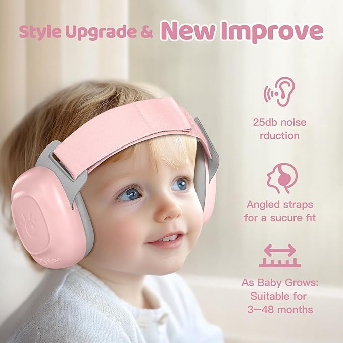 Orzbow Baby Headphones for Noise, Baby Ear Muffs Noise Protection for Newborn Toddler 3-48 Months - CE & ANSI Certified, Adjustable Infant Ear Protection for Travel Sleep, 25dB Sound Reduction, Pink