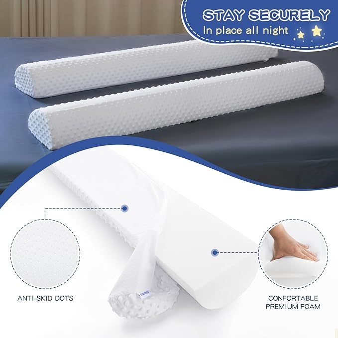 Bed Bumpers for Toddlers Foam Bed Rail for Toddlers 2 Pack Bed Rails Bumper for Queen, King, Twin, Full-Size Bed with Non-Slip Machine Washable Cover
