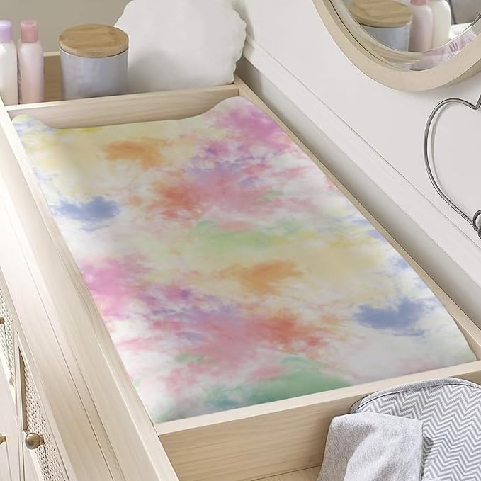 Stretchy Diaper Changing Table Cover, Snug and Soft Change Table Pad Covers Fit 16 * 32 Inches, Tie Dye