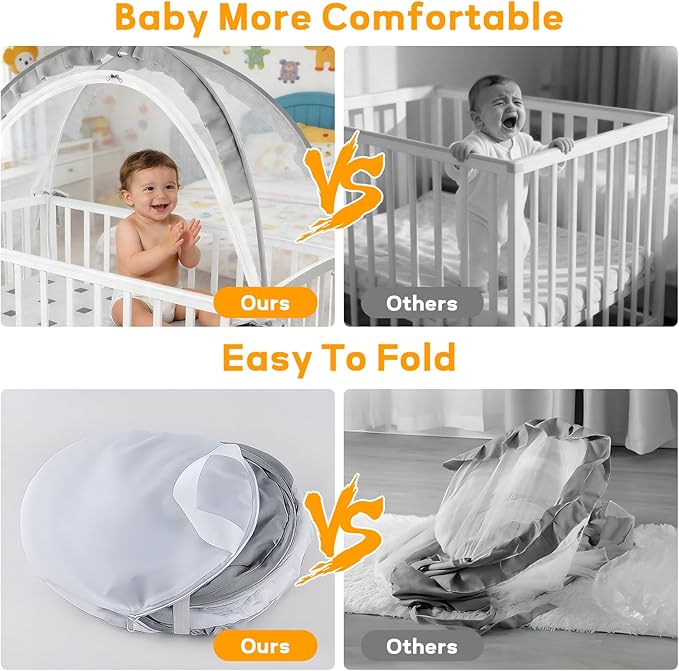 Crib Tent to Keep Baby in - Stop Climbing Out with Double Zipper & Strong Rods, Breathable Mesh Pop-Up Canopy for Easy Installation, Fits Standard Cribs