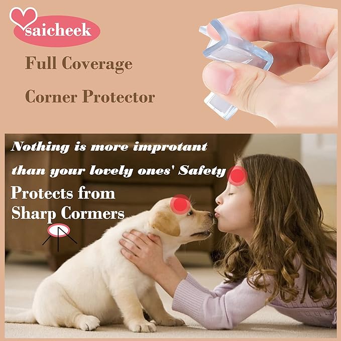 saicheek 12Pcs Large(Length: 1.7inch) Silicone Corner Protector Baby Proofing,Table Corner Protectors for Baby,Strong Adhesive T Shaped Baby Head Protector Table Corner Protectors for Furniture